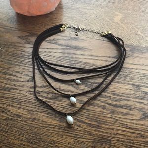 Leather & Pearl Choker